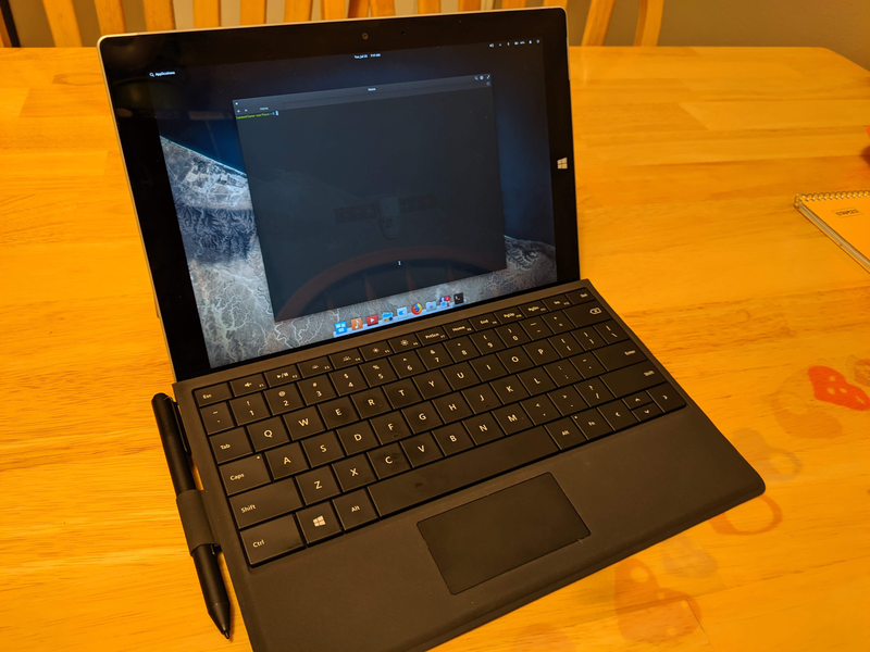 Action Shot of the Surface 3 running Elementary OS